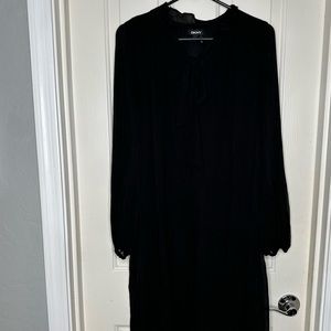 DKNY Women's Tie Neck Pleated Sheer Long Sleeve Shift Dress Black